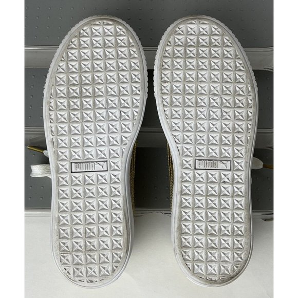 Puma Women's Basket Platform Gold Glitter Sneakers 364093-02 Size 7 - Picture 4 of 9